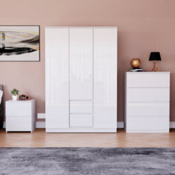 Lassic Vida Designs Glinton 3 Piece White Fsc Bedroom Set - (4 Drawer Chest, 3 Door Wardrobe, 2 Drawer Bedside Chest) - thumbnail 1