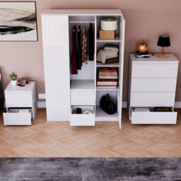 Lassic Vida Designs Glinton 3 Piece White Fsc Bedroom Set - (4 Drawer Chest, 3 Door Wardrobe, 2 Drawer Bedside Chest) - thumbnail 3