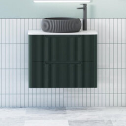 Royal Bathrooms Avenza 800mm Deep Moss Green Wall Hung Bathroom Countertop Vanity Unit 2 Drawer With Milan Black Basin - thumbnail 1