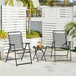 Gray 4Pcs Outdoor/ Patio/ Garden/ Backyard Texteline Foldable Dining Chairs - thumbnail 5