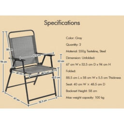 Gray 4Pcs Outdoor/ Patio/ Garden/ Backyard Texteline Foldable Dining Chairs - thumbnail 2