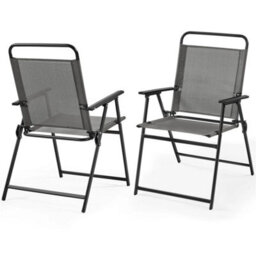 Gray 4Pcs Outdoor/ Patio/ Garden/ Backyard Texteline Foldable Dining Chairs - thumbnail 1