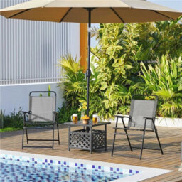 Gray 4Pcs Outdoor/ Patio/ Garden/ Backyard Texteline Foldable Dining Chairs - thumbnail 4