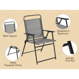 Gray 4Pcs Outdoor/ Patio/ Garden/ Backyard Texteline Foldable Dining Chairs - thumbnail 3