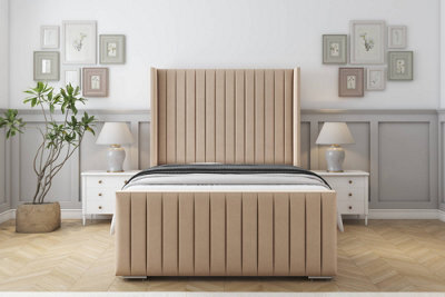 "Sloomy Marlborough Pebble Plush Bed Frame With 50""  Upholstered Wingback Headboard 3' Single" - image 1