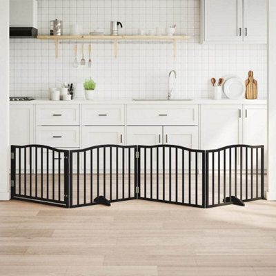 Walplus Black Dog Gate With Door Foldable 4 Panels 320 Cm Poplar Wood - image 1