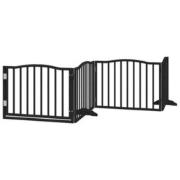 Walplus Black Dog Gate With Door Foldable 4 Panels 320 Cm Poplar Wood - thumbnail 2