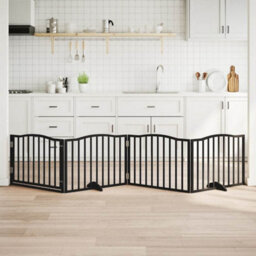 Walplus Black Dog Gate With Door Foldable 4 Panels 320 Cm Poplar Wood - thumbnail 1