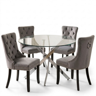 Oira Homes Modern Dining Table Set For 4 Dining Table With 4 Grey Velvet Chairs For Dining Room Furniture - image 1
