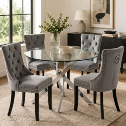 Oira Homes Modern Dining Table Set For 4 Dining Table With 4 Grey Velvet Chairs For Dining Room Furniture - thumbnail 2