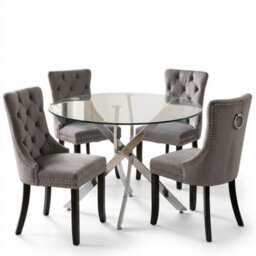 Oira Homes Modern Dining Table Set For 4 Dining Table With 4 Grey Velvet Chairs For Dining Room Furniture - thumbnail 1