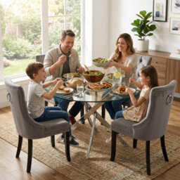Oira Homes Modern Dining Table Set For 4 Dining Table With 4 Grey Velvet Chairs For Dining Room Furniture - thumbnail 5