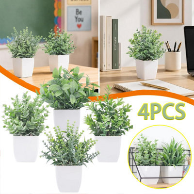 CLEFFNS Fake Plants 4 Packs Small Artificial Greenery Mini White Potted Plants Bathroom Accessories Decorations For Desk Bathroom Office - image 1