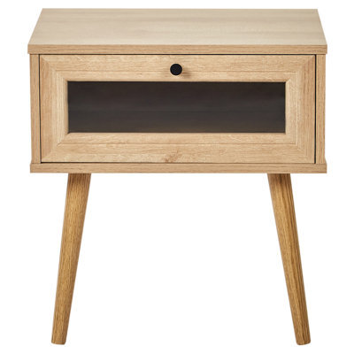 Wyld And Coco Luxenest Bedside Table With Tempered Glass Doors And Drawer, Walnut Tone, W48 X D40 X H51Cm - image 1