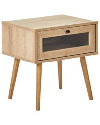 Wyld And Coco Luxenest Bedside Table With Tempered Glass Doors And Drawer, Walnut Tone, W48 X D40 X H51Cm - thumbnail 3