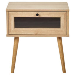 Wyld And Coco Luxenest Bedside Table With Tempered Glass Doors And Drawer, Walnut Tone, W48 X D40 X H51Cm - thumbnail 1