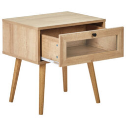 Wyld And Coco Luxenest Bedside Table With Tempered Glass Doors And Drawer, Walnut Tone, W48 X D40 X H51Cm - thumbnail 5