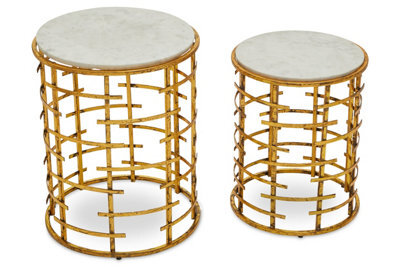 Orsina Distinctive Set Of 2 Tables With Jupiter Base, Metallic Nesting Table, Old Finish Bedside Table For Bedroom - image 1