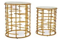 Orsina Distinctive Set Of 2 Tables With Jupiter Base, Metallic Nesting Table, Old Finish Bedside Table For Bedroom - thumbnail 2
