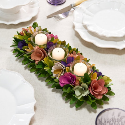 Dibor Traditional Floral Colourful Triple Table Decoration Christmas Candle Holder - image 1
