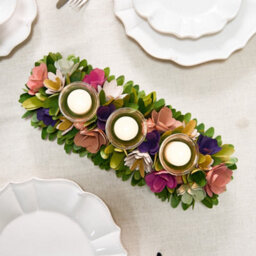 Dibor Traditional Floral Colourful Triple Table Decoration Christmas Candle Holder - thumbnail 3