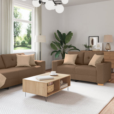 Vidaxl Sofa Set With Cushion 2 Pcs Brown 221 X 78 X 80 Cm Fabric - image 1
