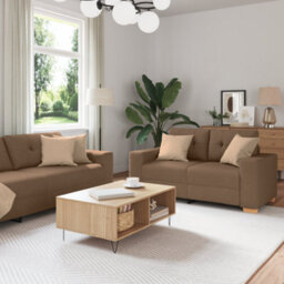 Vidaxl Sofa Set With Cushion 2 Pcs Brown 221 X 78 X 80 Cm Fabric - thumbnail 1