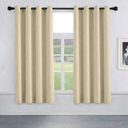 Oxford Homeware Plain Cream 230Gsm Blackout Curtain Thermal Insulated Eyelet For Window Curtain Pair (W)168Cm X (L)137Cm - thumbnail 9