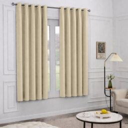 Oxford Homeware Plain Cream 230Gsm Blackout Curtain Thermal Insulated Eyelet For Window Curtain Pair (W)168Cm X (L)137Cm - thumbnail 2