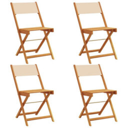 Berkfield Folding Garden Chairs 4 Pcs Beige Fabric And Solid Wood - thumbnail 2