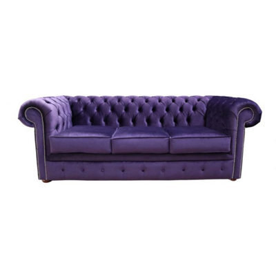 Chesterfield 3 Seater Malta Amethyst Purple Real Velvet Sofa In Classic Style - image 1