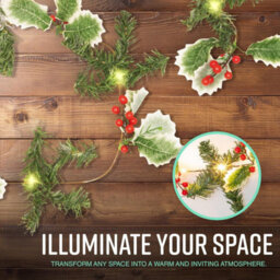 Globrite Christmas Garland - 2M Berry & Leaf, 20 Led Battery Operated - Pre-Lit Table Centrepiece For Festive Decorations - thumbnail 6