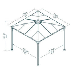 Xample Palram Canopia Palermo 3X3M Aluminium Gazebo With Heat Block Polycarbonate Roof, Built-In Gutters, Uv & Weather Resistant - thumbnail 2