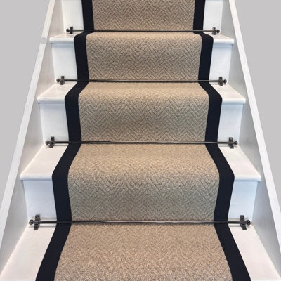 RainbowHome Herringbone Royal Sterling Stair Runner With 100% Cotton Black Border 65 600 - image 1