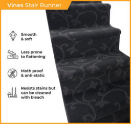 Vines Stair Runner - Soft & Durable Carpet Runner For Stairs & Staircases, Multiple Lengths - thumbnail 3