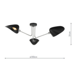 DAR Sebastian 3 Light Semi Flush Matt Black Polished Chrome - thumbnail 5
