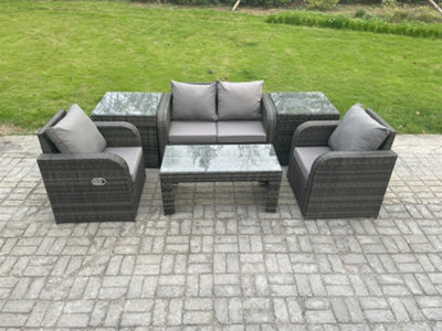 Fimous Rattan Lounge Sofa Set Outdoor Garden Furniture Set With Rectangular Coffee Table Love Sofa 2 Side Tables - image 1