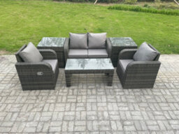 Fimous Rattan Lounge Sofa Set Outdoor Garden Furniture Set With Rectangular Coffee Table Love Sofa 2 Side Tables - thumbnail 1