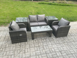 Fimous Rattan Lounge Sofa Set Outdoor Garden Furniture Set With Rectangular Coffee Table Love Sofa 2 Side Tables - thumbnail 2