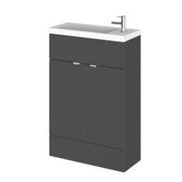 Hudson Reed Fusion Floor Standing 2 Door Vanity Unit & Polymarble Basin Compact, Stylish Sink Vanity Unit, Gloss Grey, 600mm - thumbnail 4