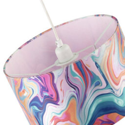 Happy Homewares Modern Chic Satin Fabric Lamp Shade With Colour Mix Marble Design - thumbnail 3