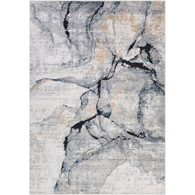 Livabliss Jolie-Abstract Grey Blue Ivory Brown Modern Marble Living Dining Bedroom Rug 120 X 170 Cm Easy Care, Non Shedding - image 1