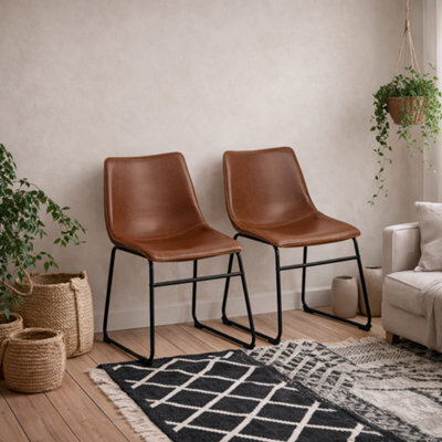 Wyld Haus Bogense Set Of 2 Tan Faux Leather Dining Chairs With Cream Stitching - image 1