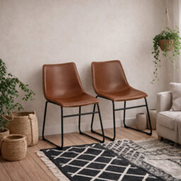 Wyld Haus Bogense Set Of 2 Tan Faux Leather Dining Chairs With Cream Stitching - thumbnail 1