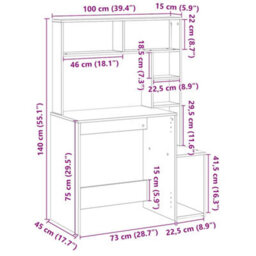 Walplus Desk With Shelves Sonoma Oak 100X45X140 Cm Engineered Wood - thumbnail 9