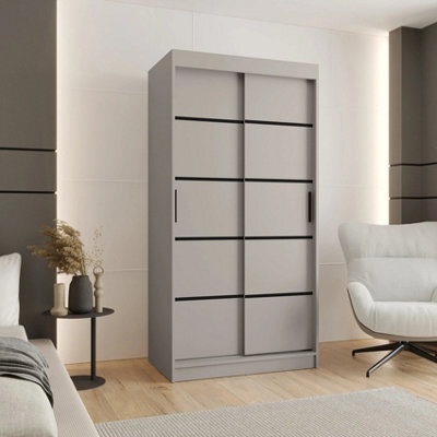 Arte Rubino V1 Sliding Door Wardrobe 100Cm In Cashmere - Two Doors With Optional Decorative Strips - image 1