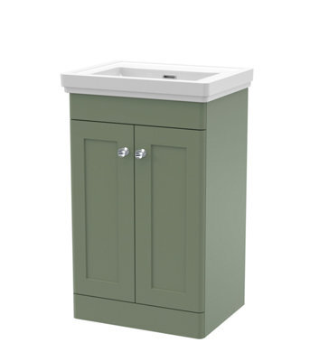 Balterley Swynnerton Traditional 2 Door Floor Standing Vanity Unit With Basin, Satin Green, 500mm - image 1