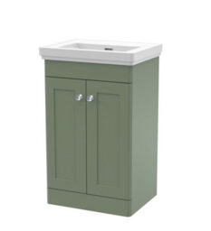 Balterley Swynnerton Traditional 2 Door Floor Standing Vanity Unit With Basin, Satin Green, 500mm - thumbnail 1