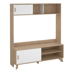 Wyld Haus Hobro Tv Unit, Natural Oak & White, 2 Sliding Doors - thumbnail 2
