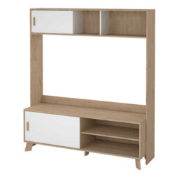Wyld Haus Hobro Tv Unit, Natural Oak & White, 2 Sliding Doors - thumbnail 4